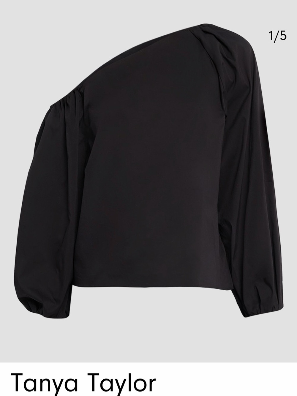Tanya Taylor Asymmetric One-Shoulder Black Blouse with Voluminous Sleeve